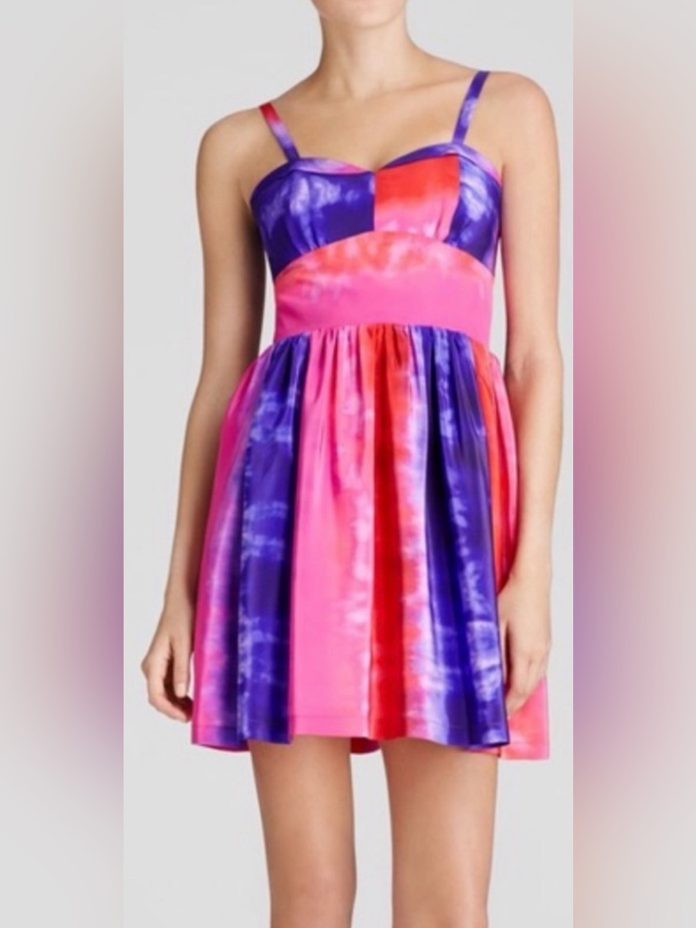 Amanda Uprichard Hot Pink and Purple Silk Fit and Flare Mini  Dress